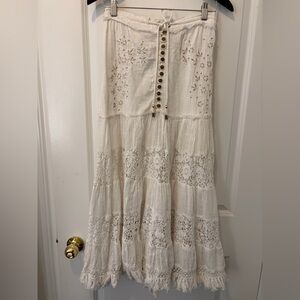 Z&L Boho Embroidered White Tiered Maxi Skirt